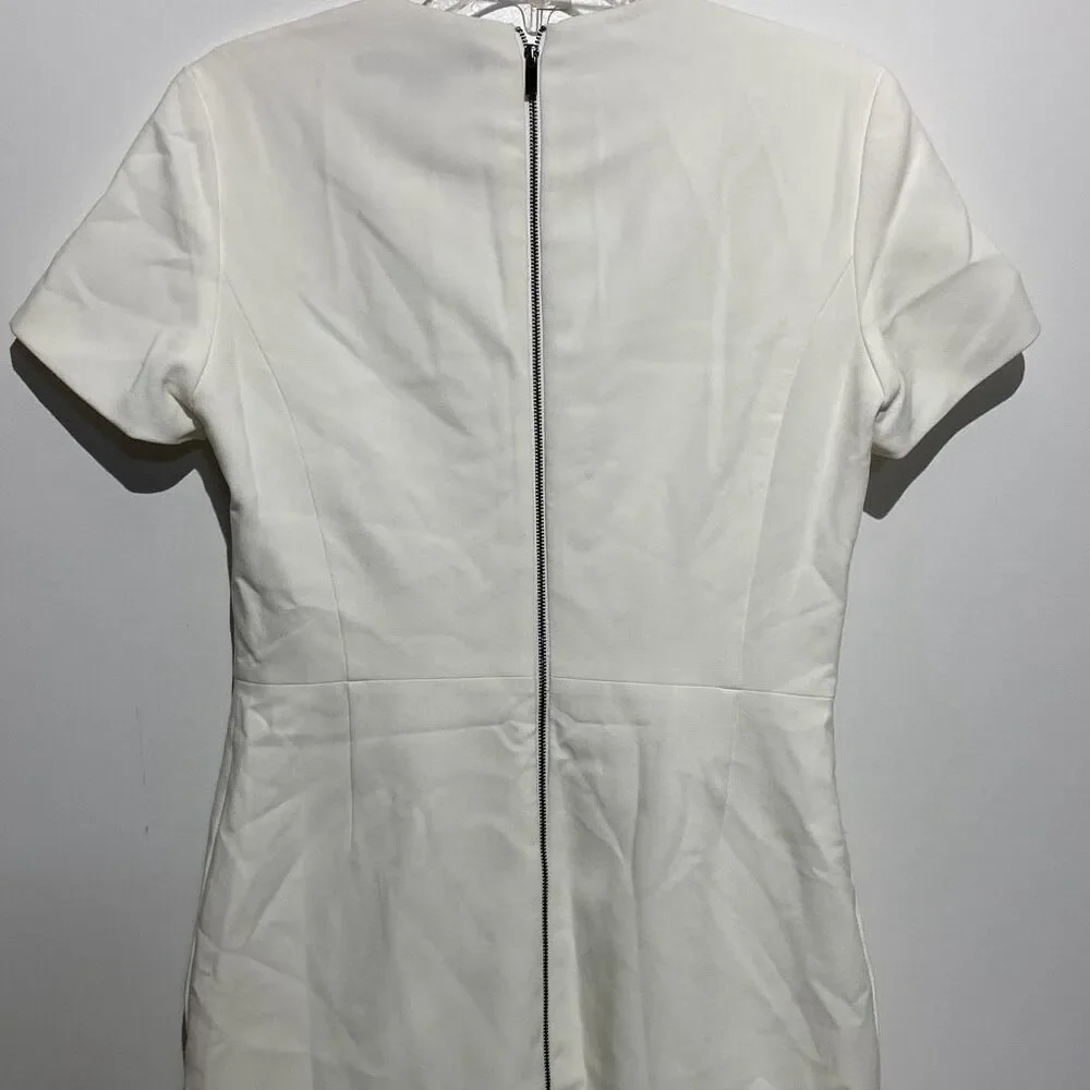 French Connection Womens White Short Sleeve‎ Sheath Dress Size 8 Exposed Zipper